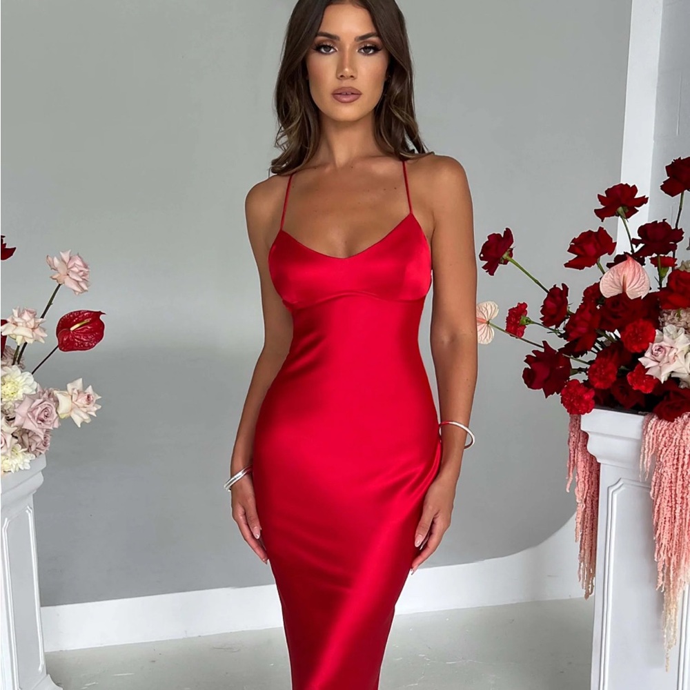 Elegant Red Satin Dress